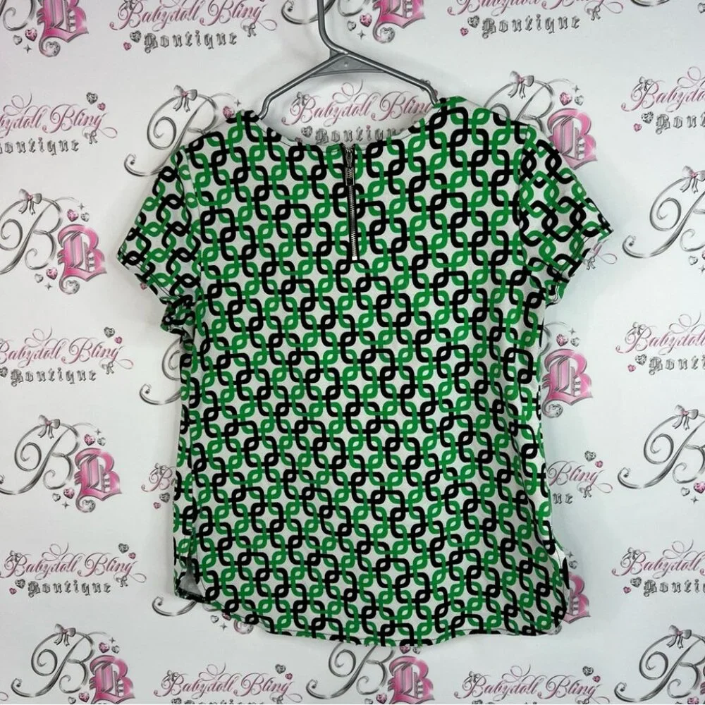 Jules & Leopold tshirt chain ⛓️‍💥 links 🔗zip up back Green Black Geometric Tee - Picture 2 of 11